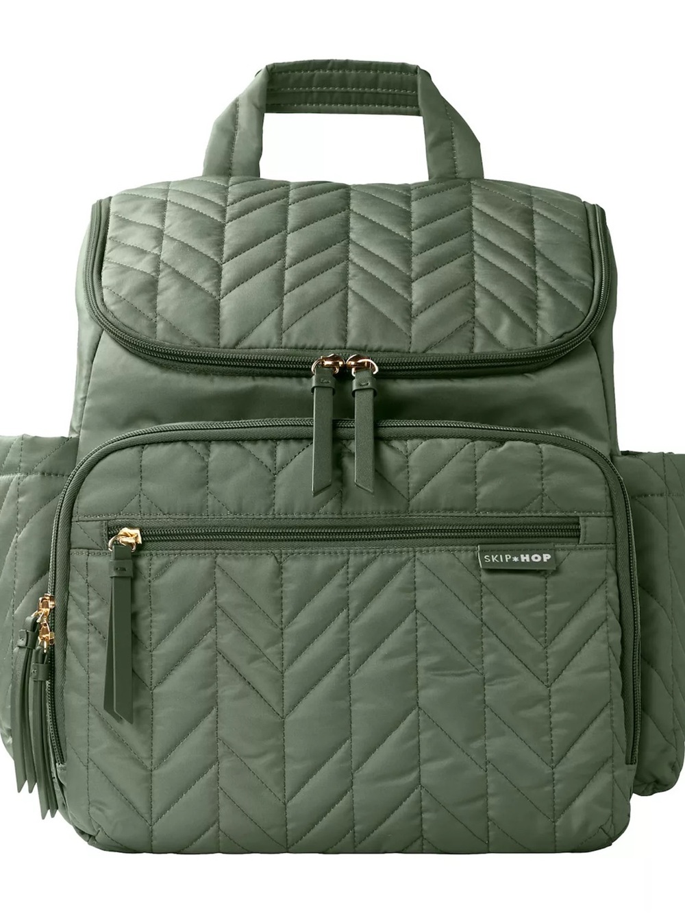 Skip Hop Quilted Olive Backpack with Front Pocket